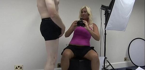  Chubby milf gives handjob in cfnm action